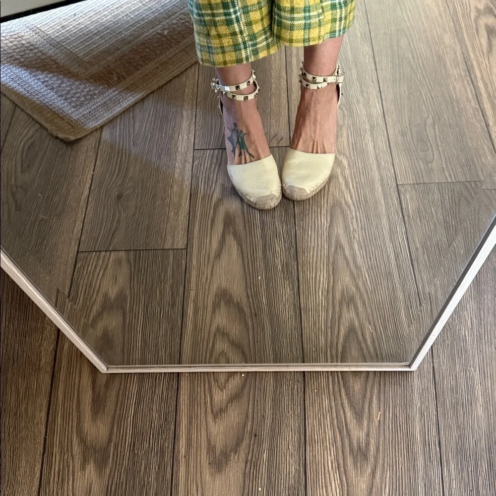 These are Valentino Garavani Rockstud textured-leather espadrille wedge heel